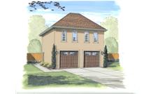 This image shows the front elevation of these Garage Plans.