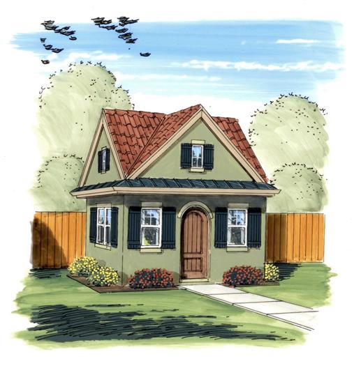 This is a colorful rendering of these Garden Shed Blueprints.