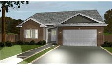 This is the front elevation for these Ranch House Plans.