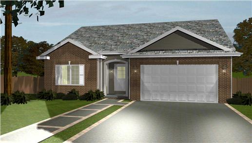 This is the front elevation for these Ranch House Plans.