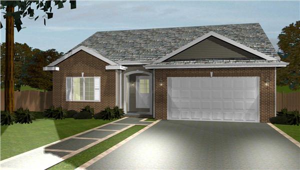 This is the front elevation for these Ranch House Plans.