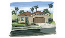 This is a colored front elevation of these Spanish House Plans.