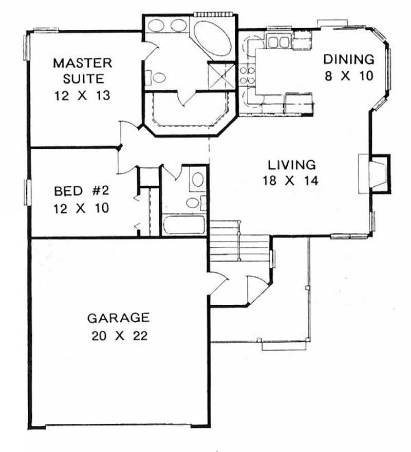 MultiLevel Home with 2 Bdrms, 1000 Sq Ft House Plan