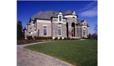 This image shows the front elevation for these European House Plans.