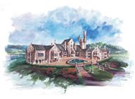 This image shows the front elevation for these Luxury House Plans, French House Plans, Victorian House Plans.