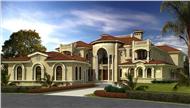 Luxury homeplans color front elevation.