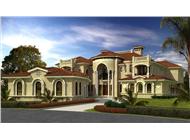 Luxury homeplans color front elevation.