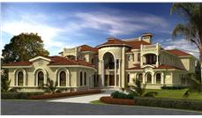 Luxury homeplans color front elevation.