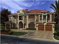 This image shows the front elevation of these Luxury house plans.