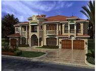 This image shows the front elevation of these Luxury house plans.