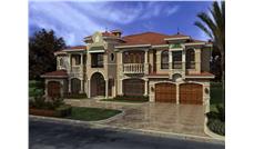 This image shows the front elevation of these Luxury house plans.