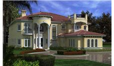 This image shows the front elevation of these Luxury house plans.