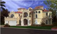 This image shows the front elevation of these Luxury Home Plans, Mediterranean House Plans.