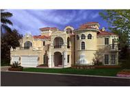 This image shows the front elevation of these Luxury Home Plans, Mediterranean House Plans.