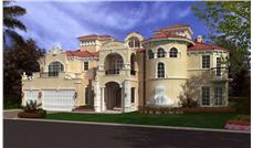 This image shows the front elevation of these Luxury Home Plans, Mediterranean House Plans.