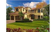 This image shows the front elevation of these Mediterranean HomePlans, Luxury HousePlans.