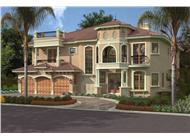 This image shows the front elevation of these Mediterranean House Plans, Luxury Home Plans.
