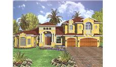 This image shows the front elevation of these Mediterranean Plans, Luxury HousePlans, 1-1/2 Story home Plans, Florida House Design.