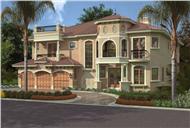 This image shows the front elevation of these Mediterranean House Plans, Luxury HomePlans.