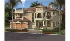 This image shows the front elevation of these Mediterranean House Plans, Luxury HomePlans.