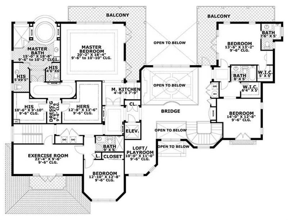 This image shows the living areas of the upper floor plan.