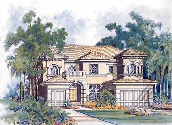 This image shows the mediterranean style of the home plan.