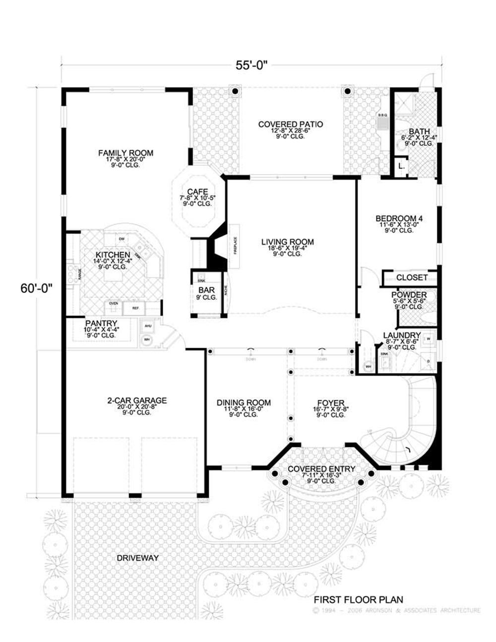 This image shows the living and dining areas of the house plan.