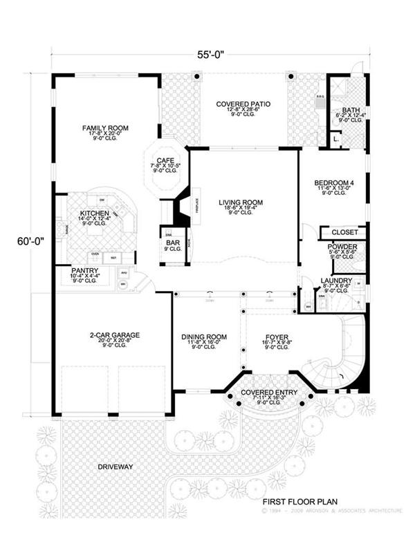This image shows the living and dining areas of the house plan.