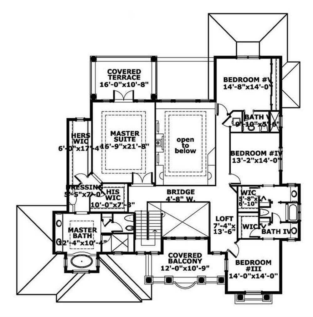 This image shows the living areas of the upper floor of the houseplan.