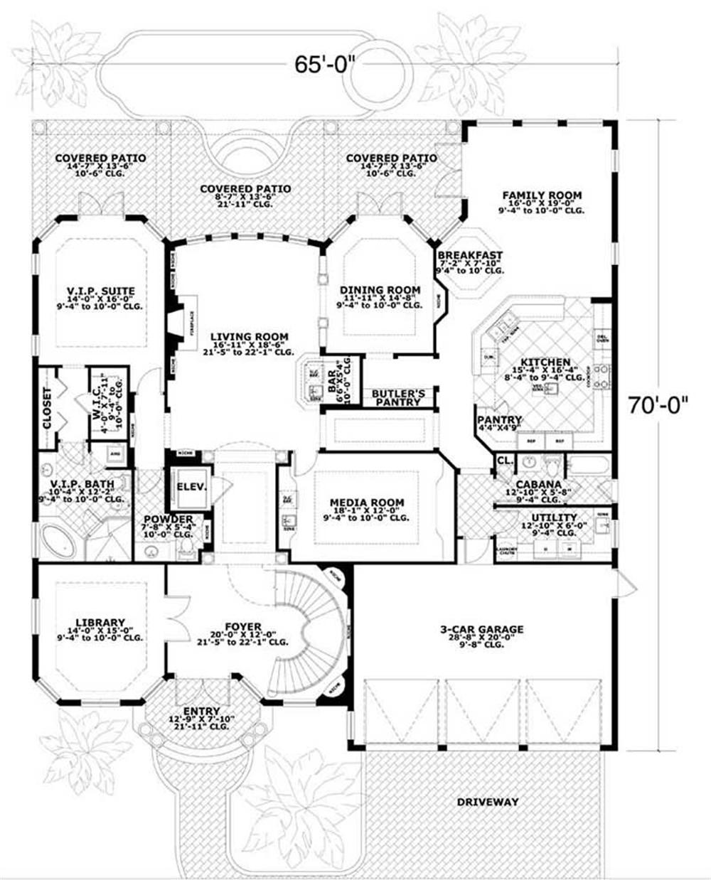 This image shows the living and dining areas of the home plan.