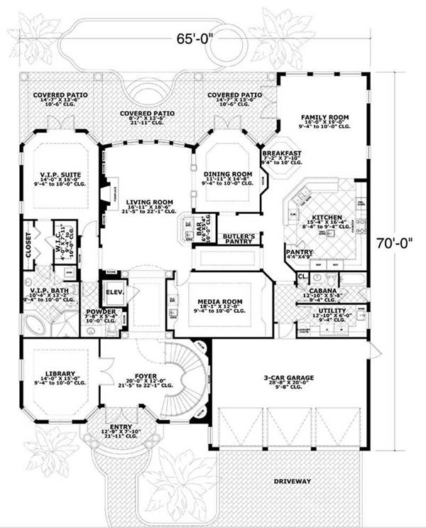This image shows the living and dining areas of the home plan.