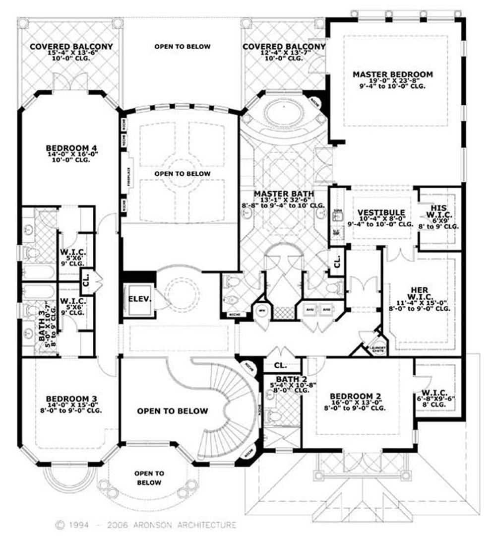 This image shows the living areas of the upper floor plan.