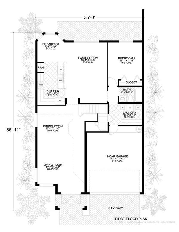 This image shows the living and dining areas of the main floor plan.