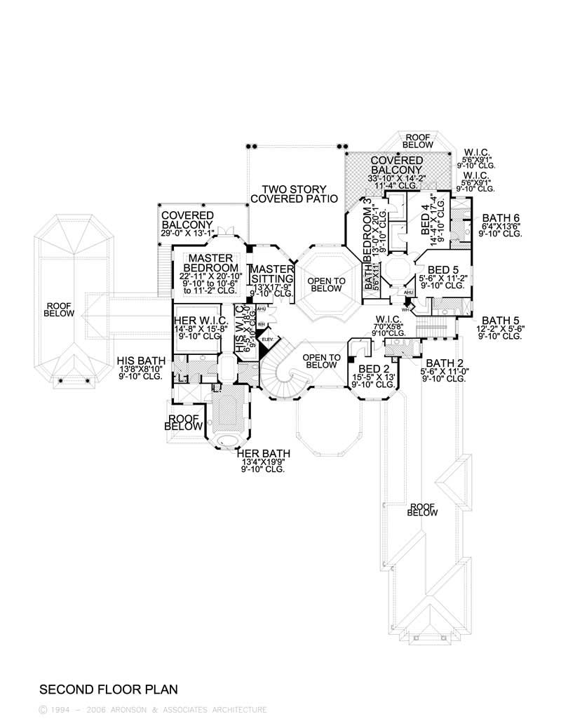 This image shows the living areas of the upper floor plan.