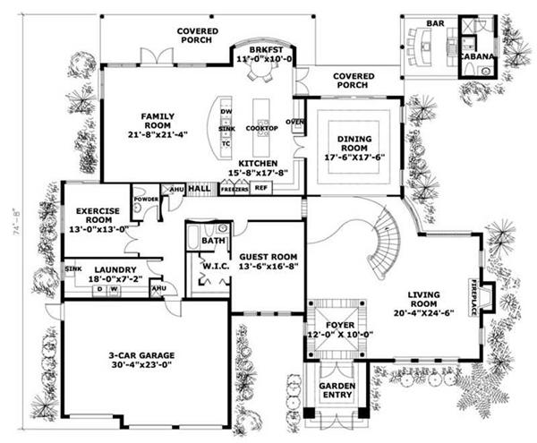 This image shows the living and dining areas of the house plan.