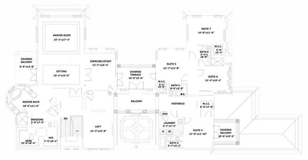 This image shows the living areas of the upper floor plan.