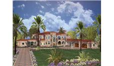 This image shows the front elevation of these Luxury House Plans, Beachfront Plans, Coastal Floor Plans, Mediterranean Houseplans, Spanish Style Home Design, Concrete-Block/IFC Design Blueprints.