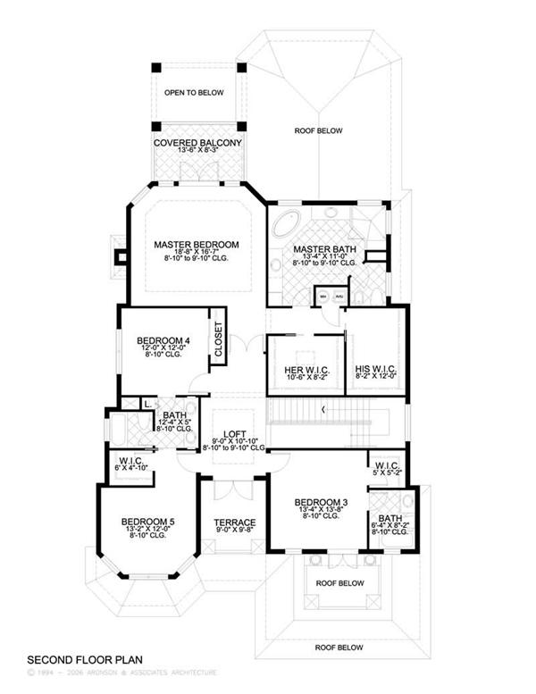 This image shows the living areas of the upper floor of the home plan.