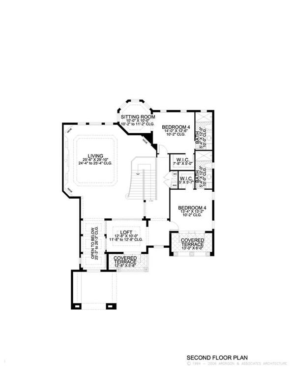 This image shows the living areas of the upper floor plan.