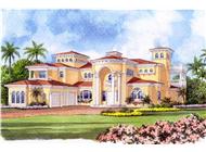 Mediterranean house plans color rendering.