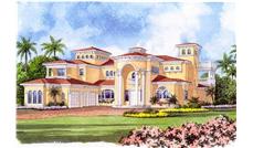 Mediterranean house plans color rendering.