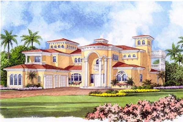 Mediterranean house plans color rendering.