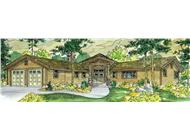 This image shows the front elevation of these Lodge House Plans.