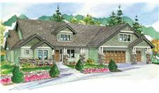 This is a colorful artist's rendering of these Craftsman House Plans.