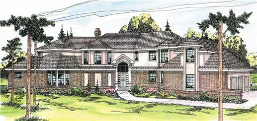 This image shows the Tudor Style for this set of house plans.