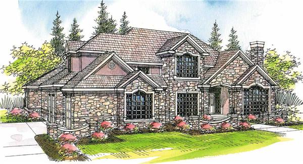 This image shows the European Style of this set of house plans.