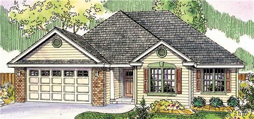 This is a colored drawing of the front of these Transitional Homeplans.