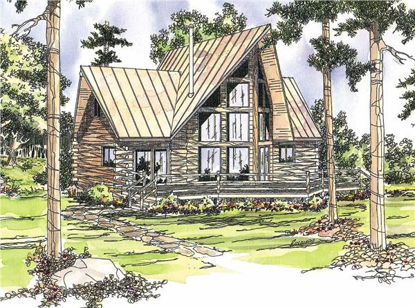 This image shows the Log Home style for this set of house plans.