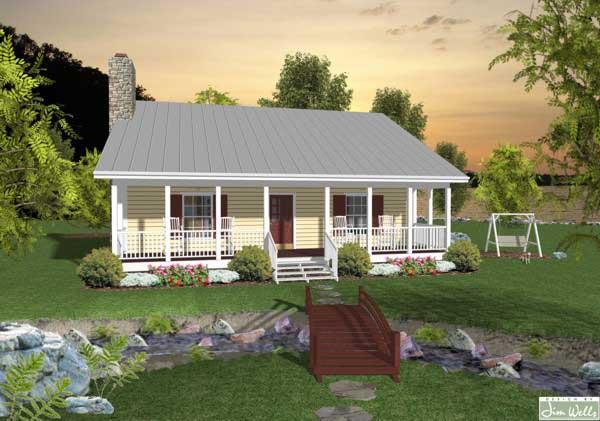 This is the front rendering of these Small House Plans