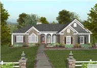 This image is the front elevation of these Craftsman Ranch House Plans.